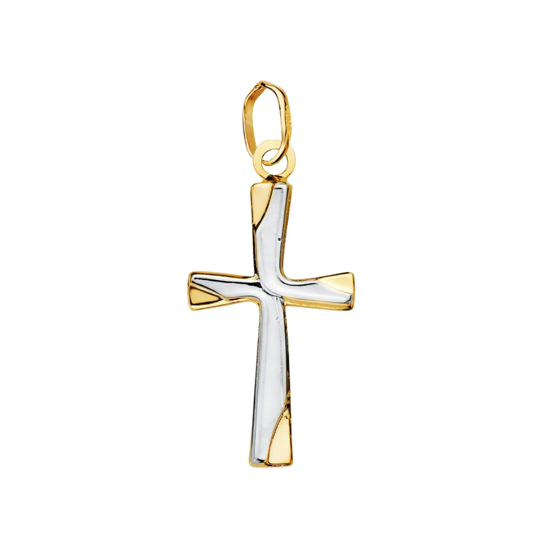 Cruz Oro bicolor 18k en brillo hueca  1