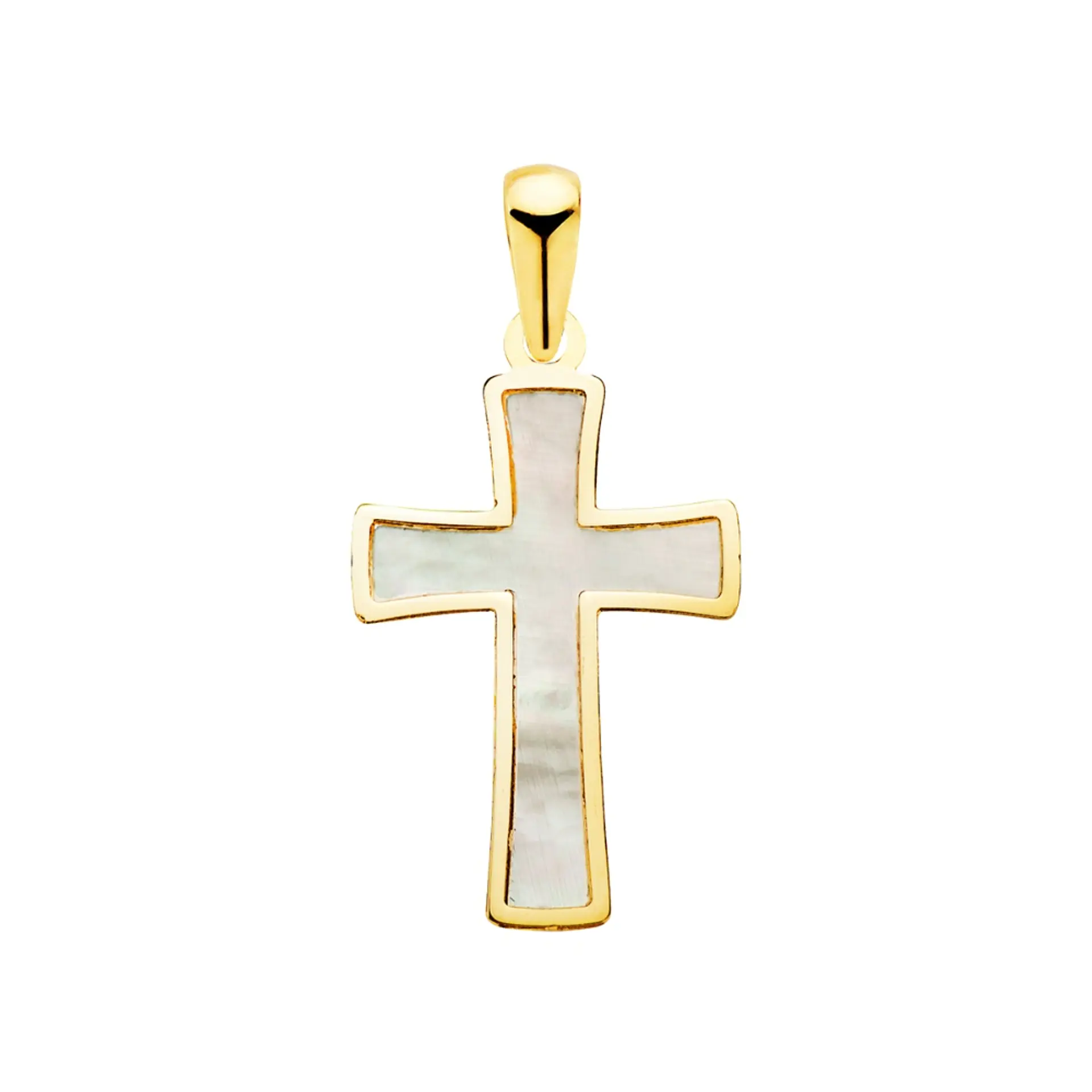 Cruz Oro 18k amarillo con nacar y borde en brillo  1