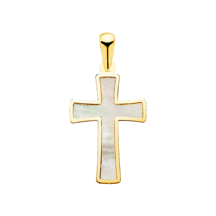 Cruz Oro 18k amarillo con nacar y borde en brillo  1