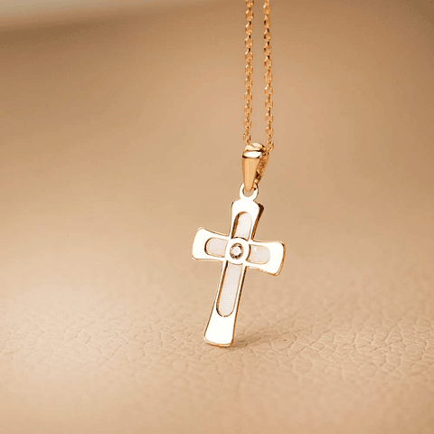 Cruz Oro 18k con nacar y circonita 