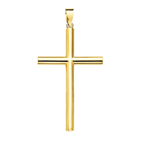 Cruz Oro amarillo 18k lisa hueca tubo