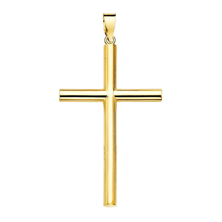 Cruz Oro amarillo 18k lisa hueca tubo 1