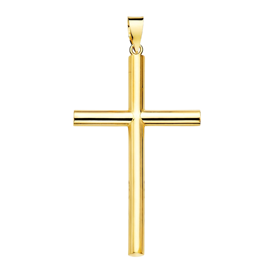 Cruz Oro amarillo 18k lisa hueca tubo 1