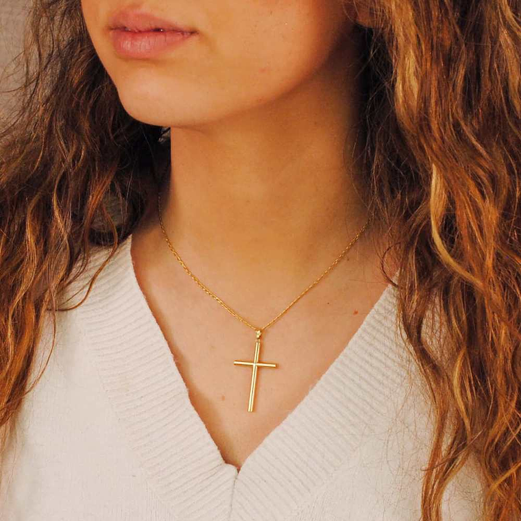 Cruz Oro amarillo 18k lisa hueca tubo 2