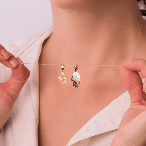 Colgante mano de Fátimo y ojo turco Oro 18k 