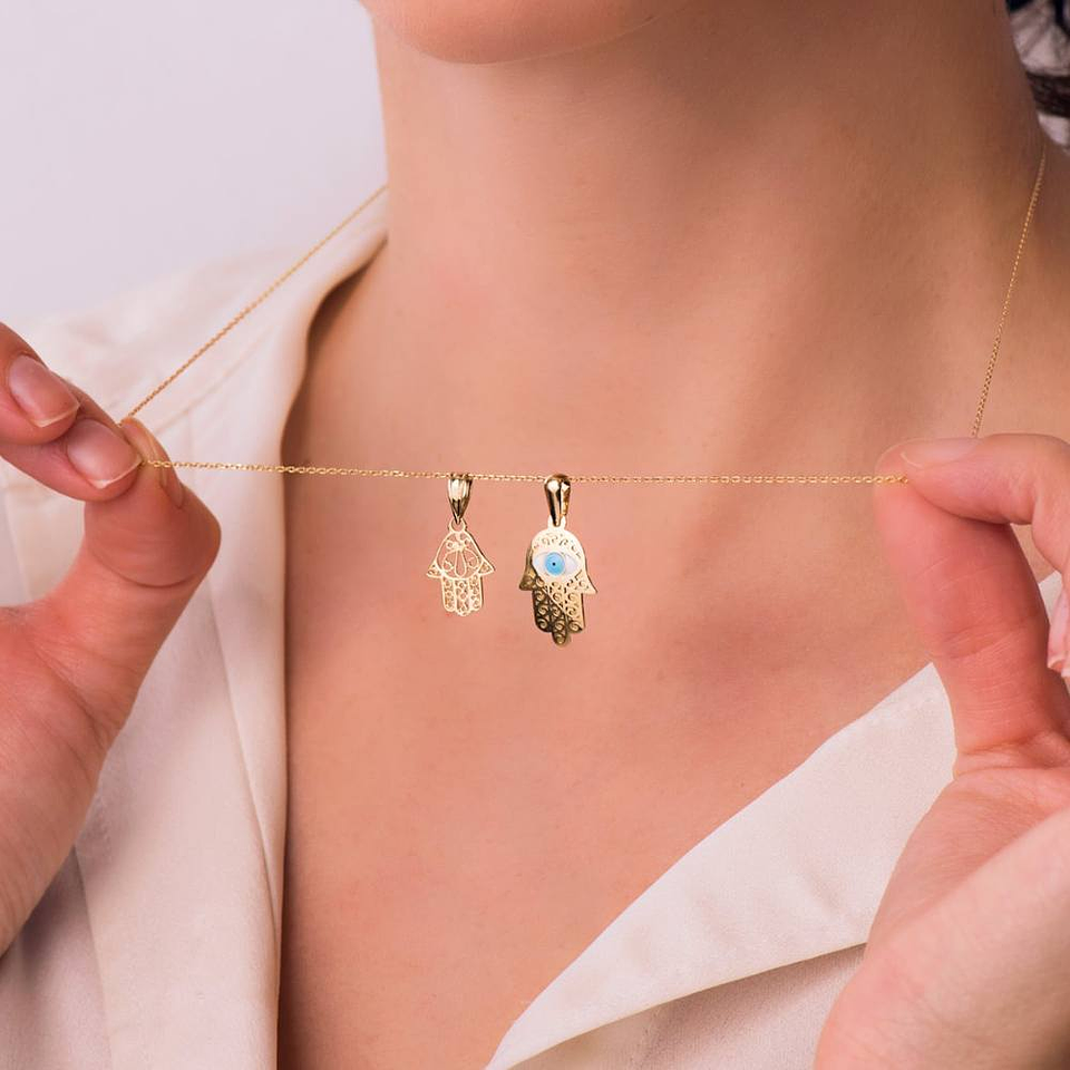 Colgante mano de Fátimo y ojo turco Oro 18k  2