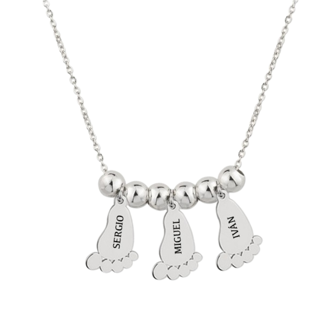 Gargantillas pies de bebés nombres plata  2