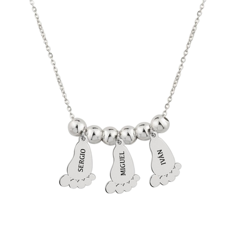 Gargantillas pies de bebés nombres plata  2