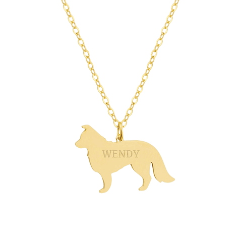 Gargantilla de perro border collie personalizada con baño de oro 