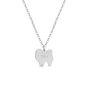 Gargantilla de perro pomerania personalizada plata