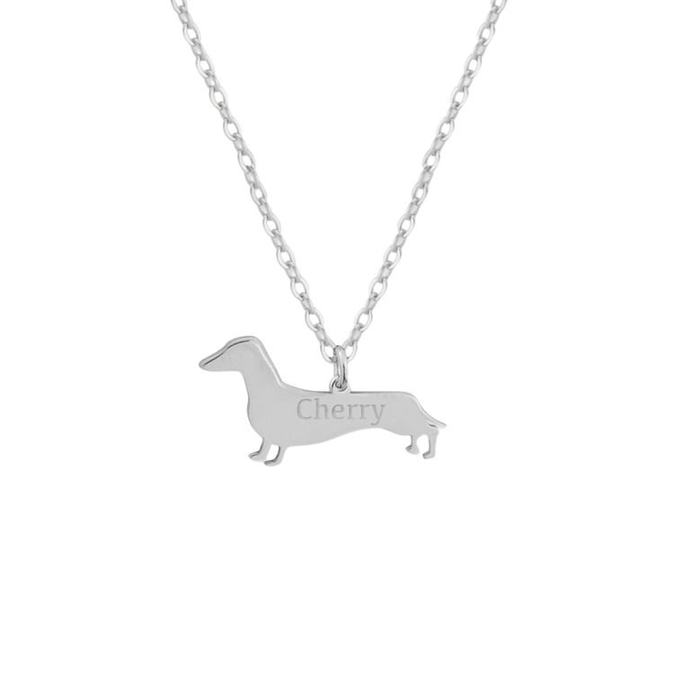 Gargantilla de perro dachshund teckel personalizada plata  1
