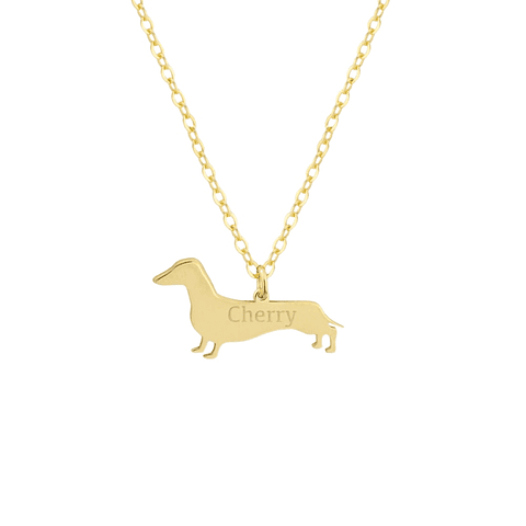 Gargantilla de perro dachshund teckel personalizada plata con baño de oro 