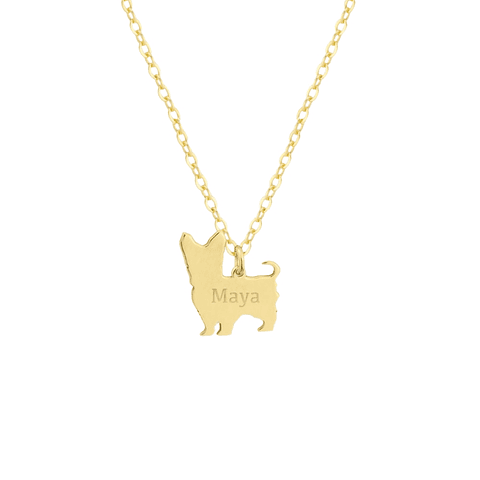 Gargantilla de perro yorkshire personalizada plata con baño de oro 