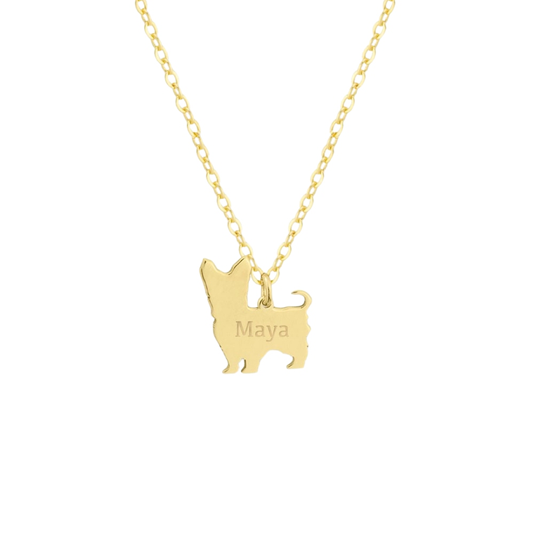 Gargantilla de perro yorkshire personalizada plata con baño de oro  1