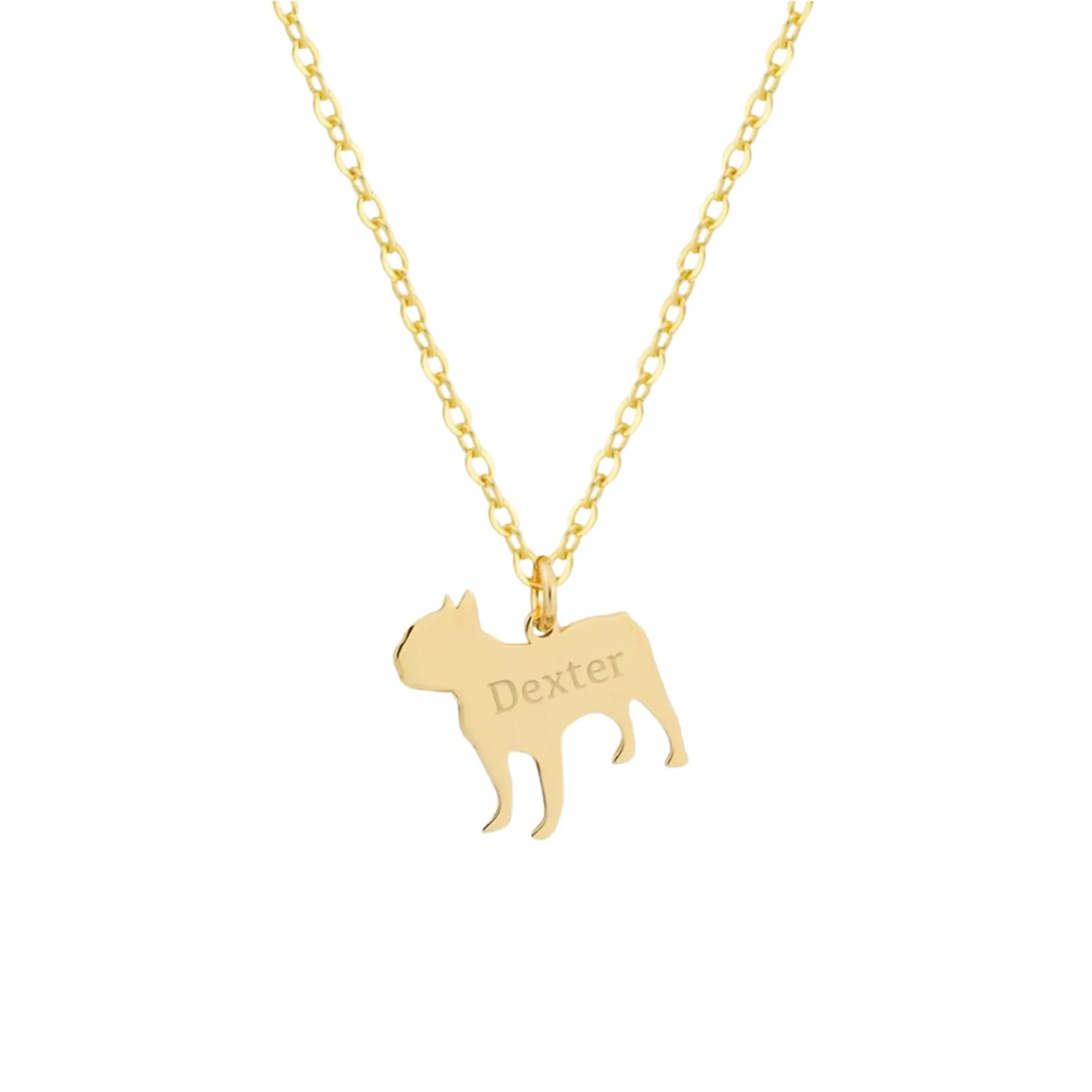 Gargantilla de perro bulldog francés personalizada plata con baño de oro 1