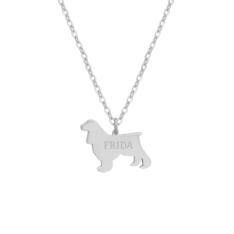 Gargantilla de perro cocker personalizada plata