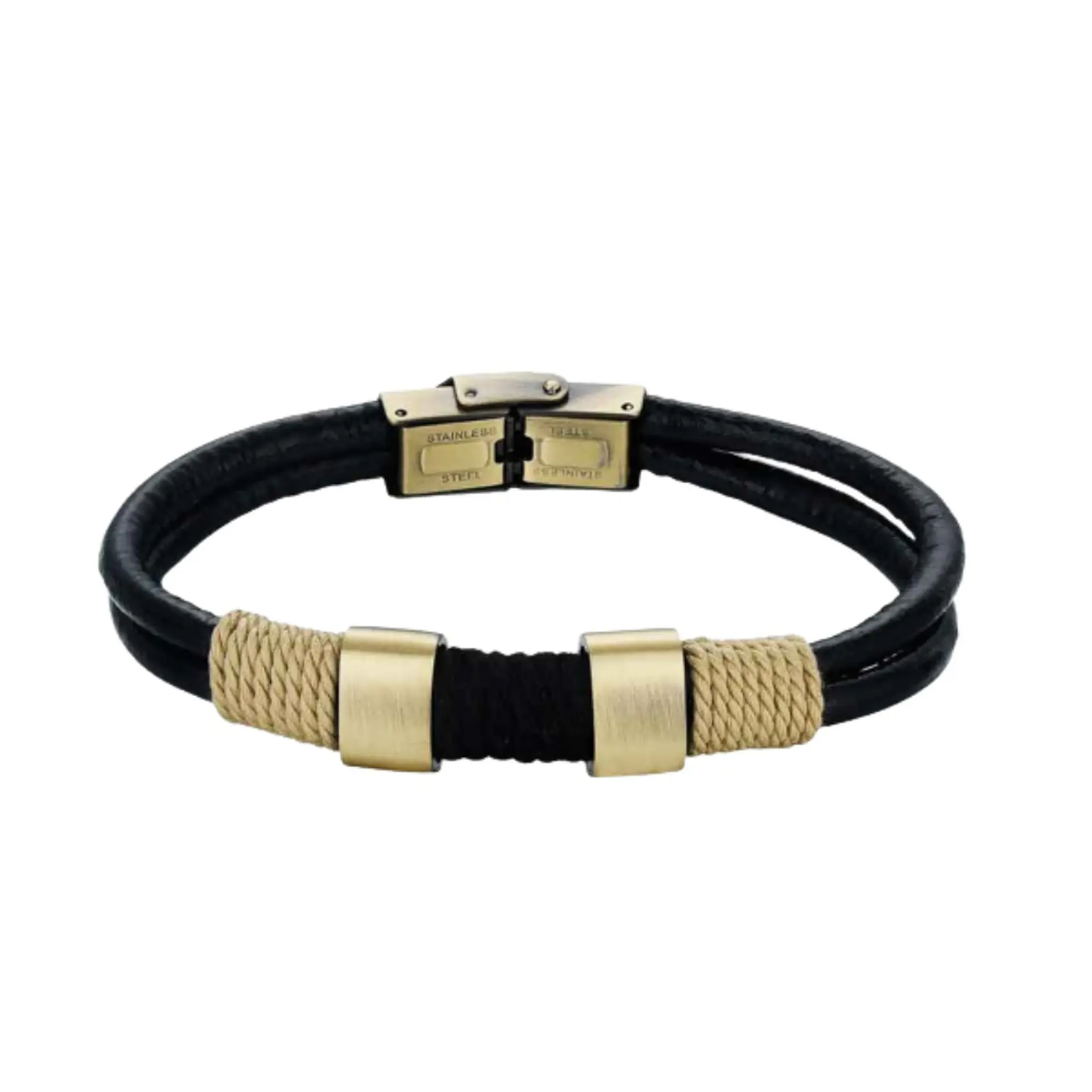 Pulsera para caballero cuero negro doble 2