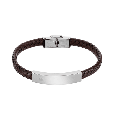 Pulsera de caballero piel trenzada y placa de acero