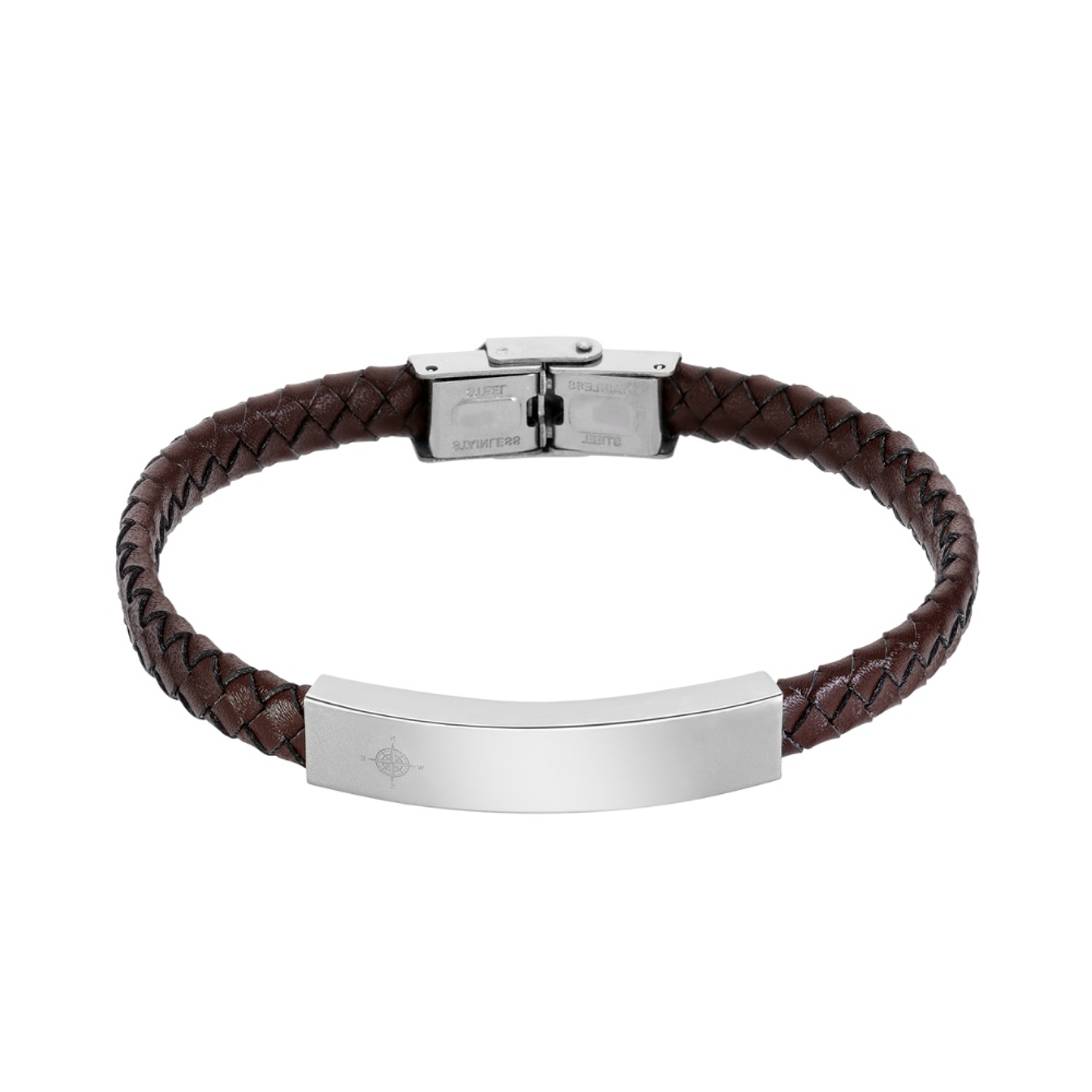 Pulsera de caballero piel trenzada y placa de acero 1