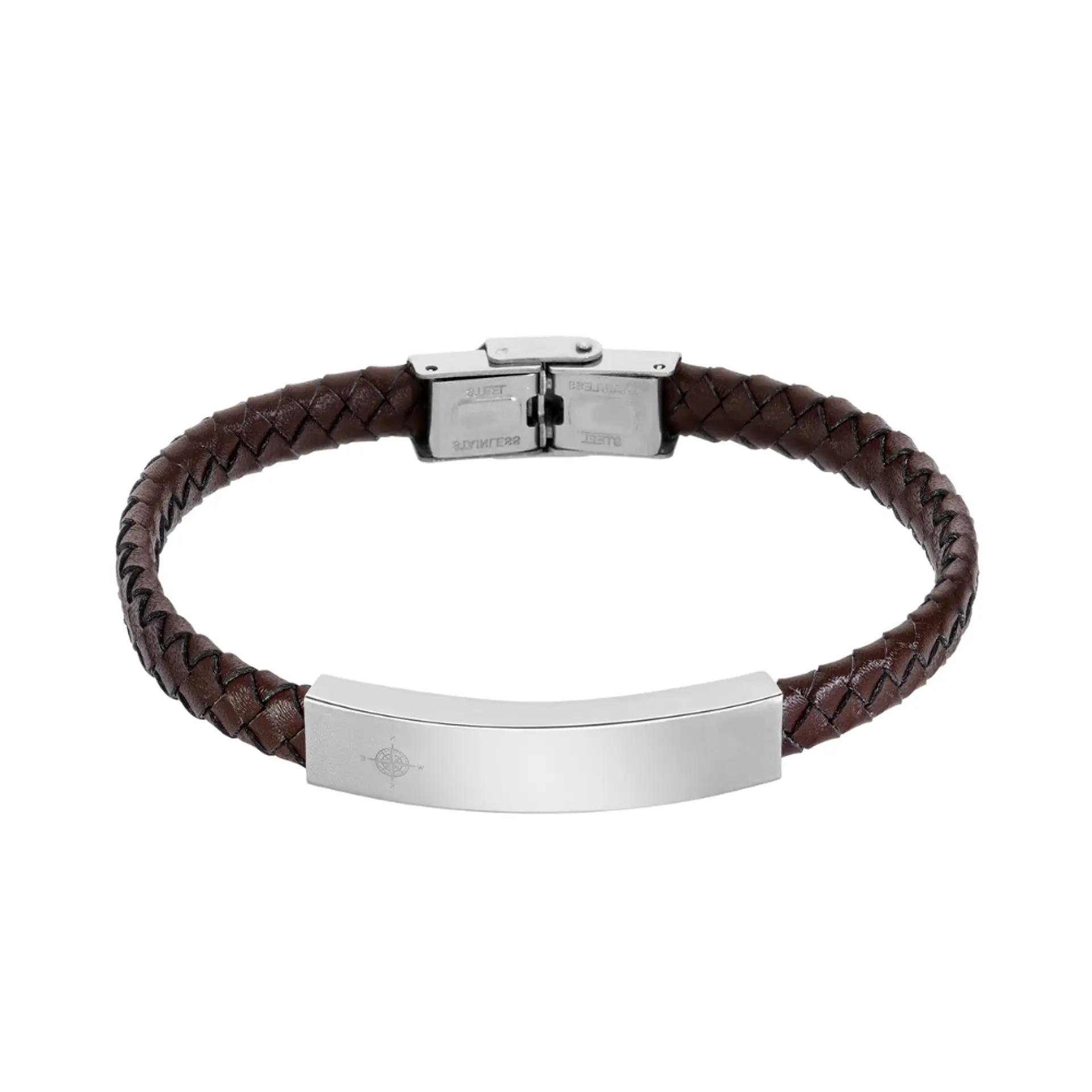 Pulsera de caballero piel trenzada y placa de acero 1