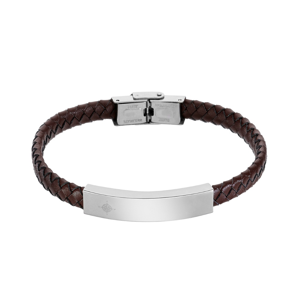 Pulsera de caballero piel trenzada y placa de acero 1