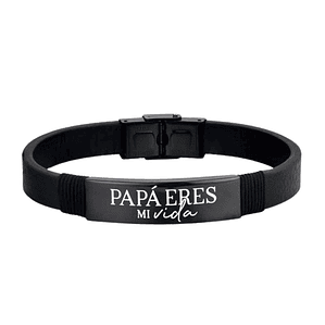 Pulsera de caballero personalizada acero y cuero negro 