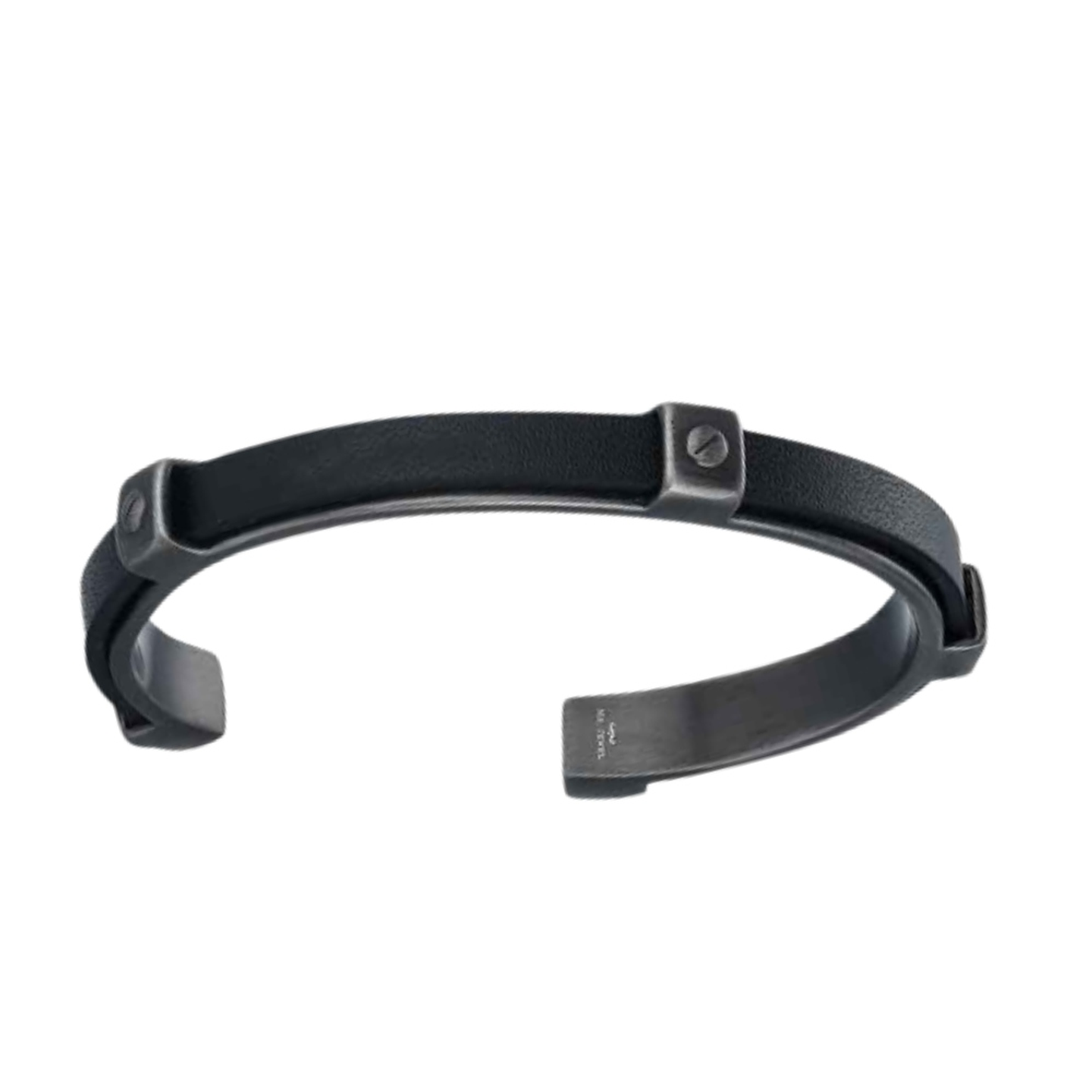 Brazalete de caballero acero y cuero negro  1