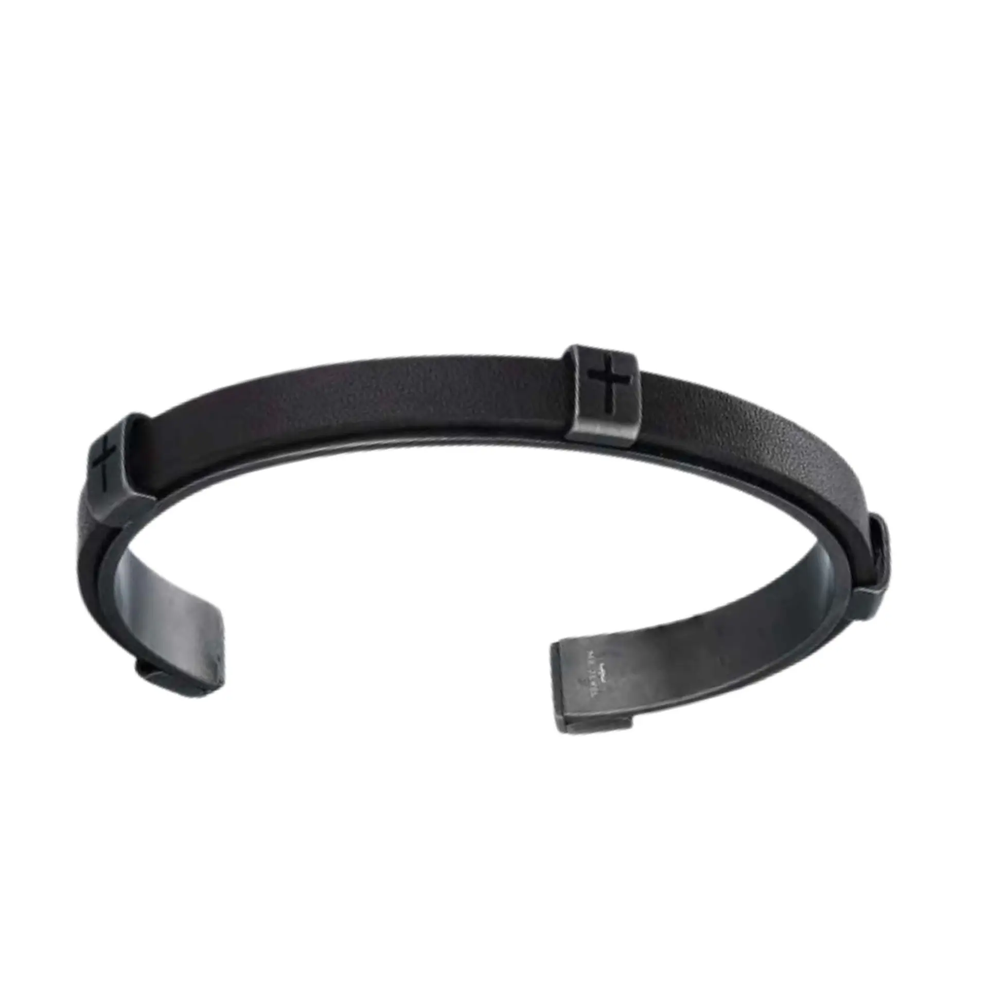 Brazalete de caballero con cruces y cuero marrón 2
