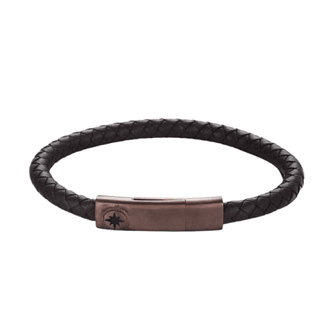 Pulsera de caballero cuero trenzado marrón