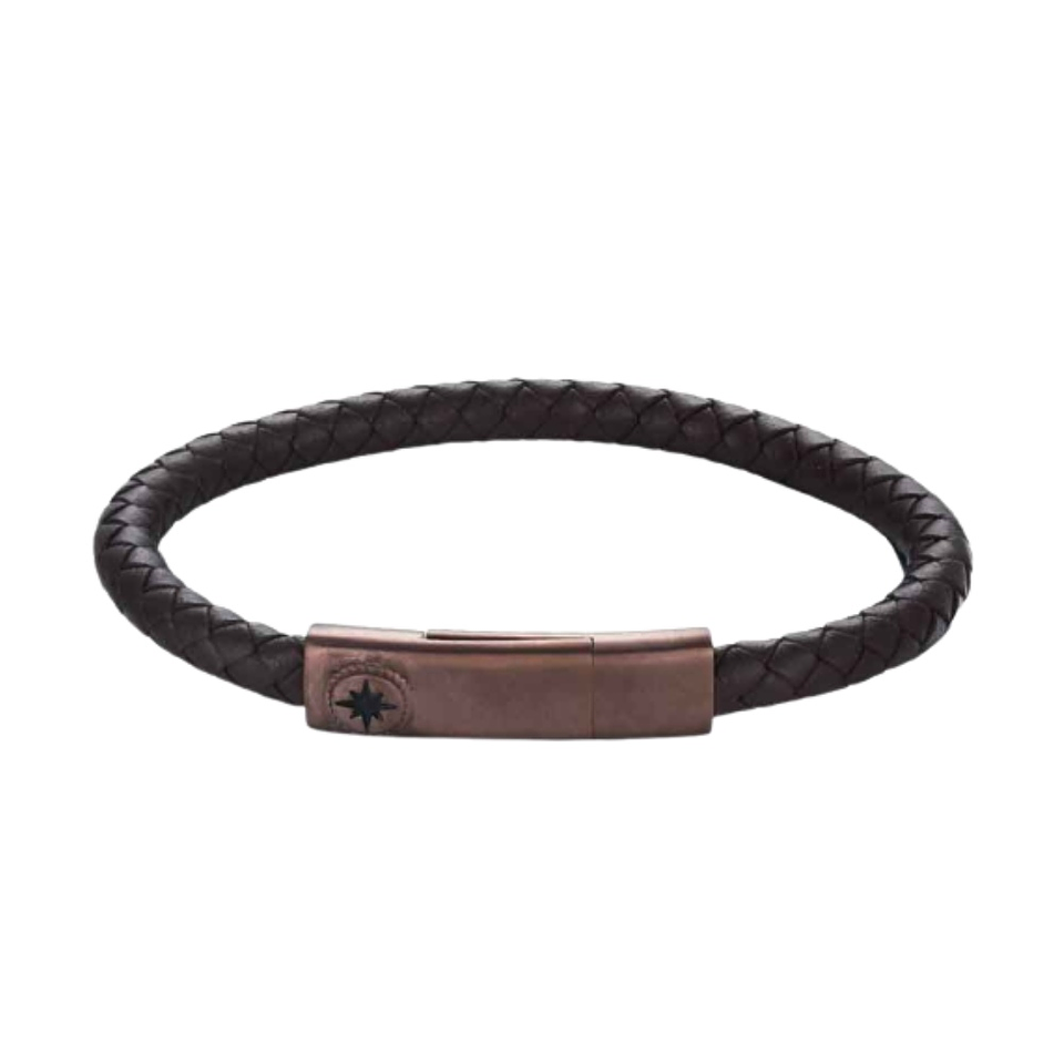 Pulsera de caballero cuero trenzado marrón 2