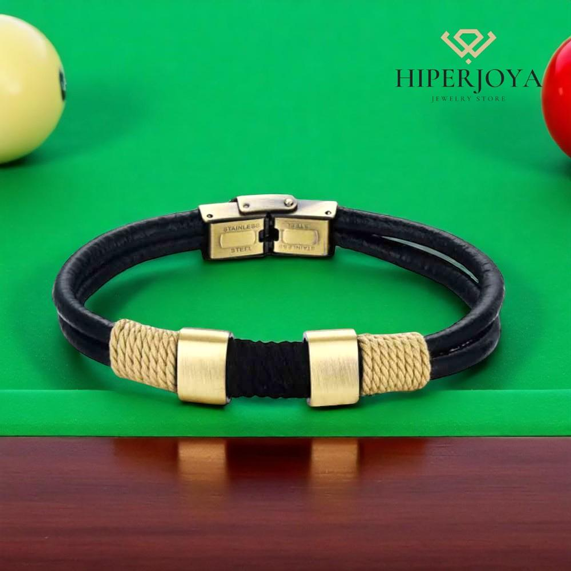 Pulsera para caballero cuero negro doble 3
