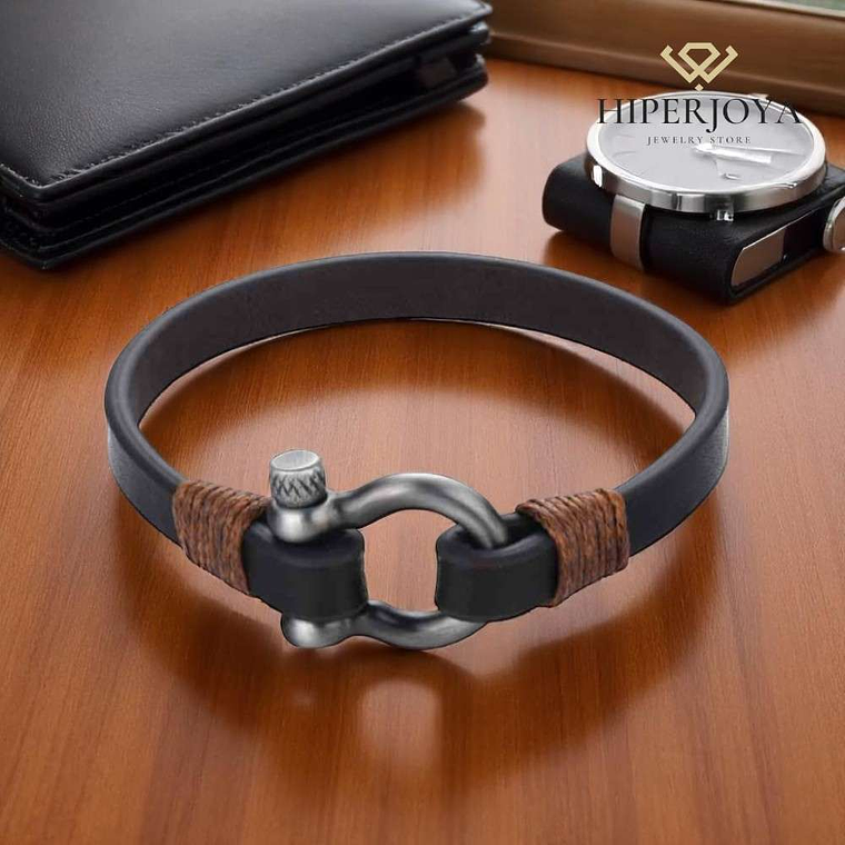 Pulsera para hombre con hilos y cuero negro 3