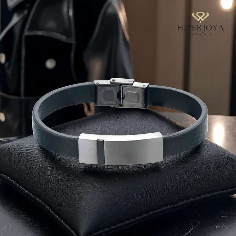 Pulsera de hombre cuero negro 3