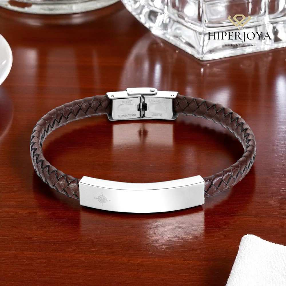 Pulsera de caballero piel trenzada y placa de acero 3