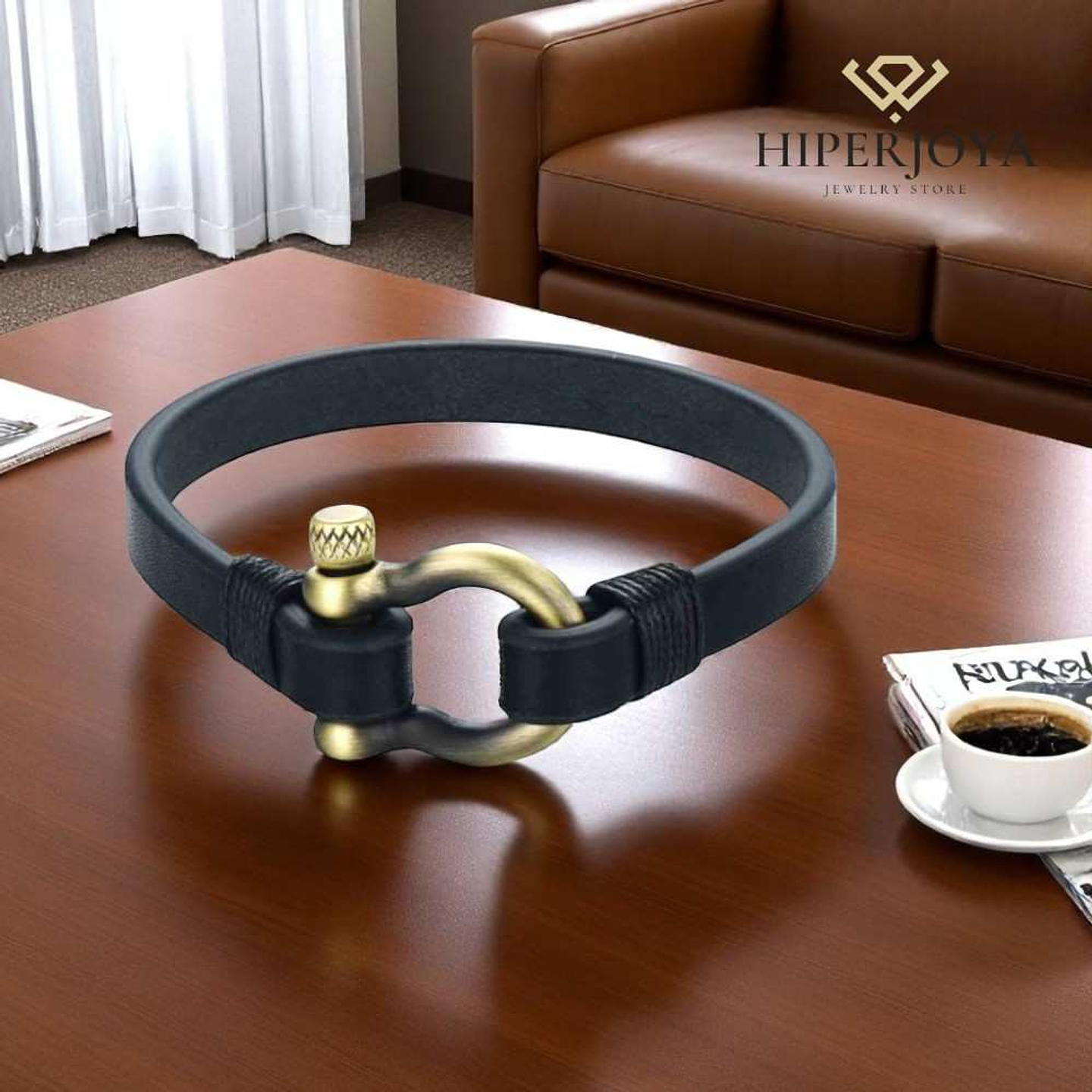 Pulsera de caballero con hilos y cuero negro 4