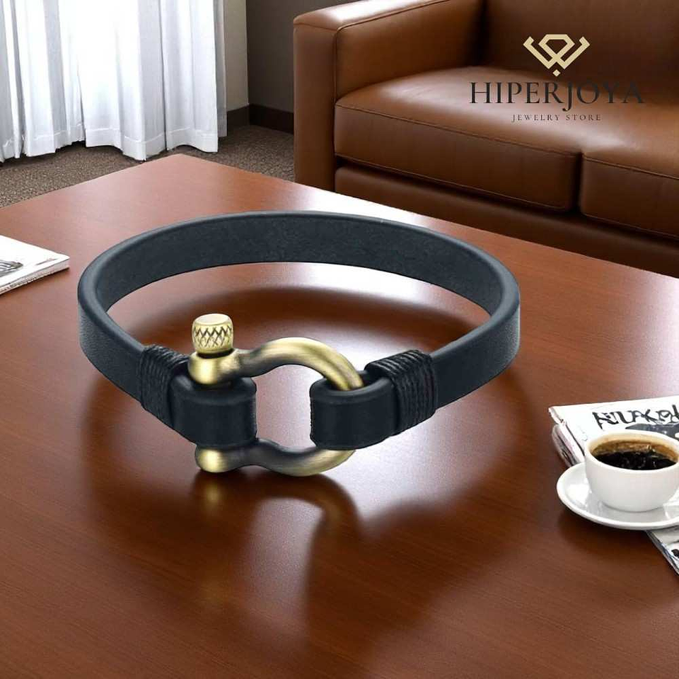 Pulsera de caballero con hilos y cuero negro 4