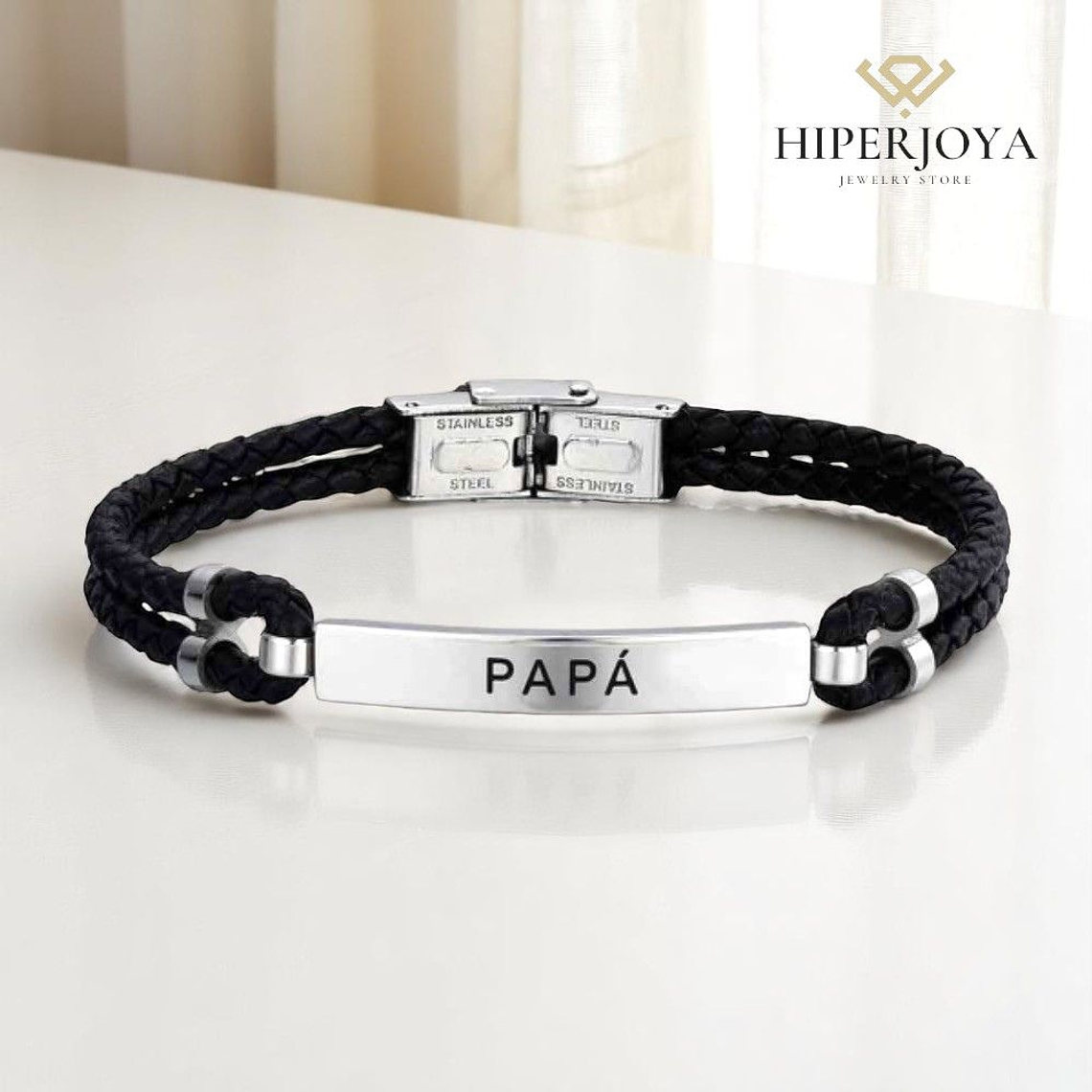 Pulsera de papá personalizada cuero trenzado doble 3