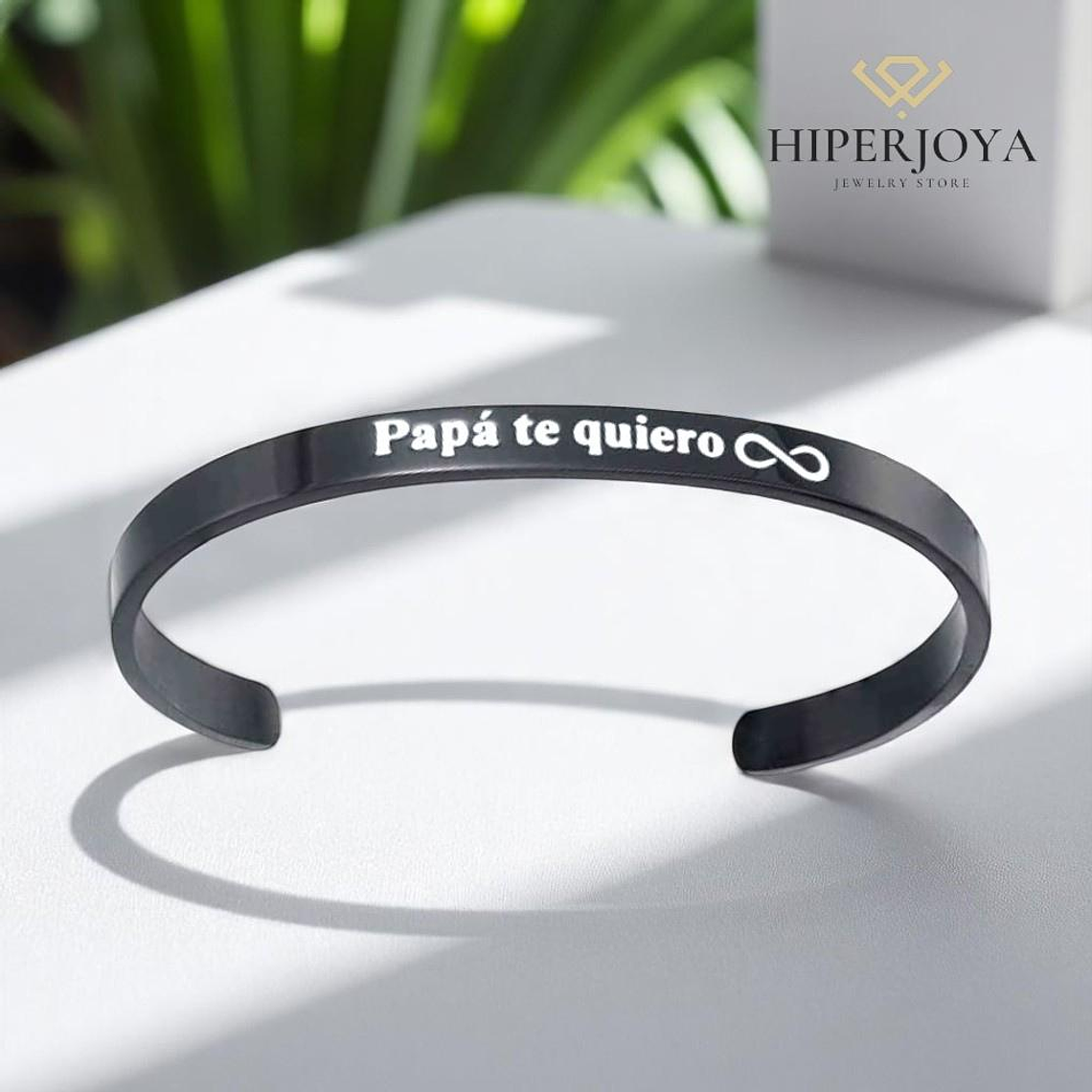 Pulsera papá personalizable de acero negro 3
