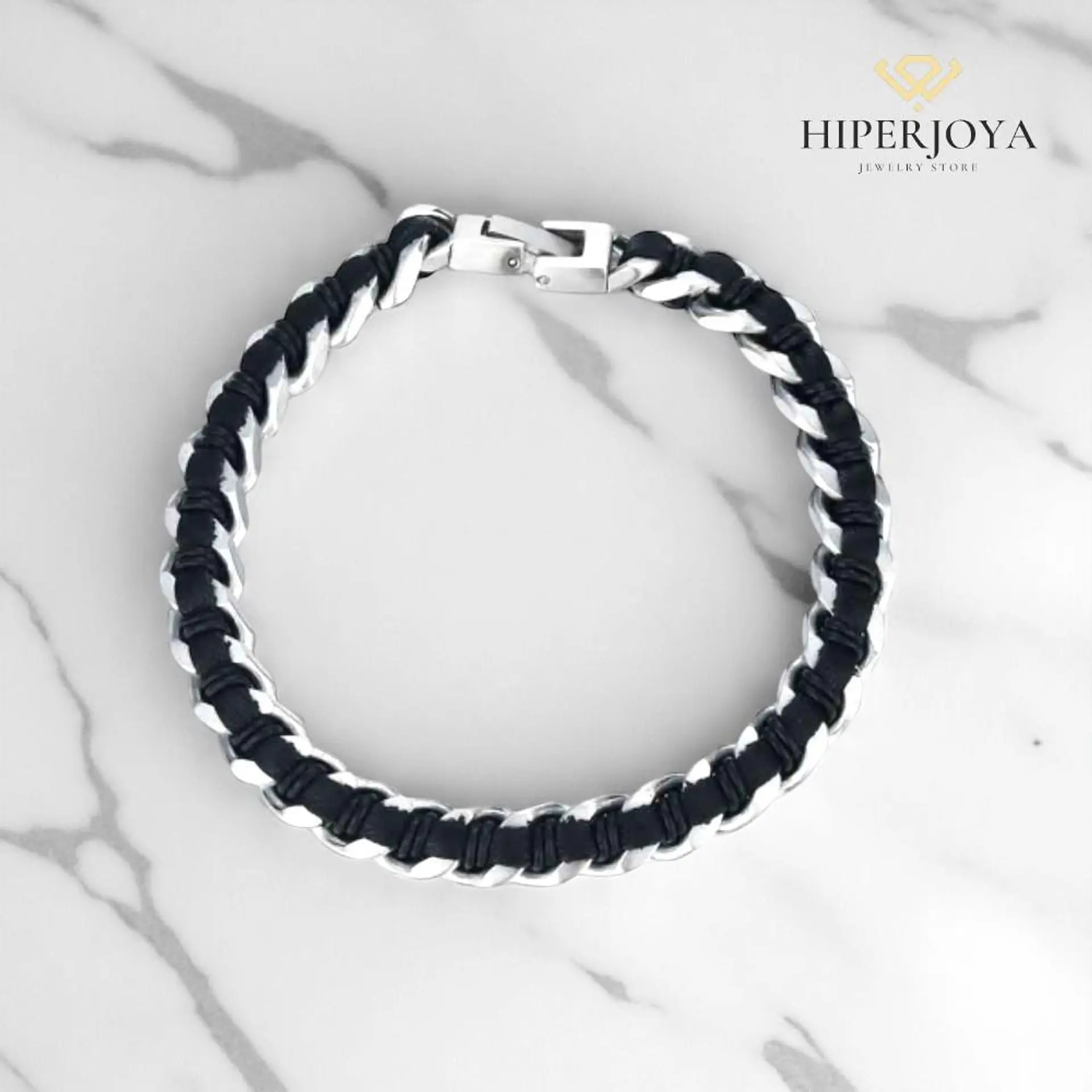 Pulsera de caballero con acero y cuero  3