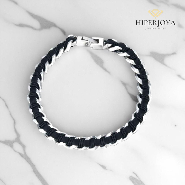 Pulsera de caballero con acero y cuero  3