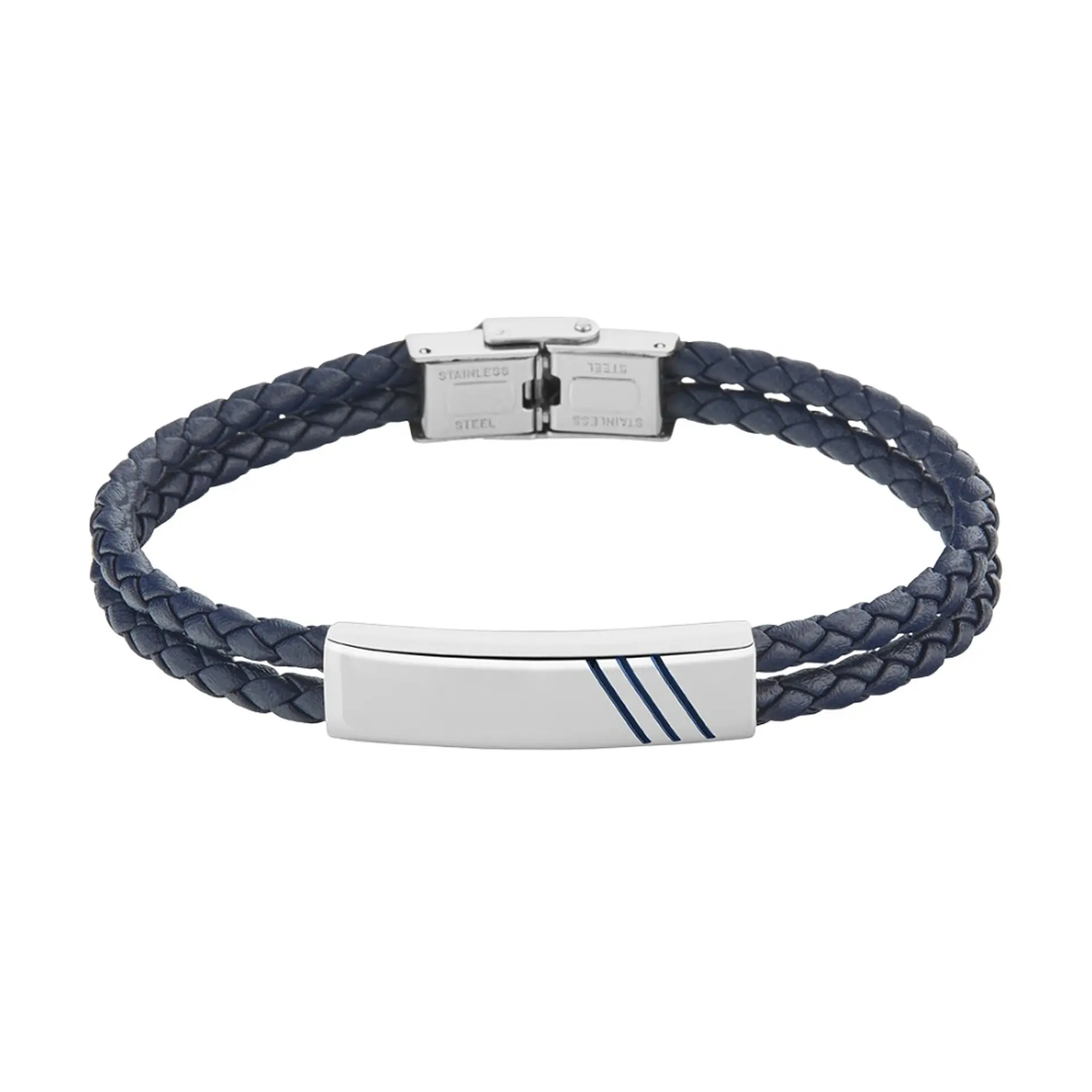 Pulsera para caballero en piel azul y acero  2