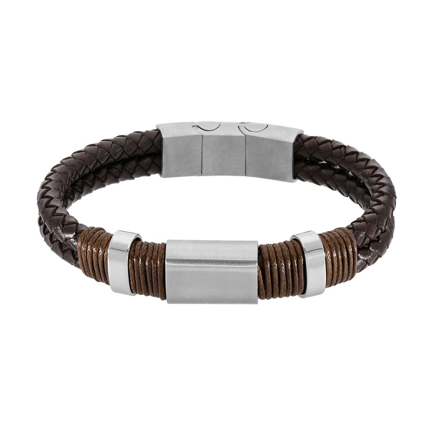 Pulsera para hombre de piel trenzada doble en color marrón 2