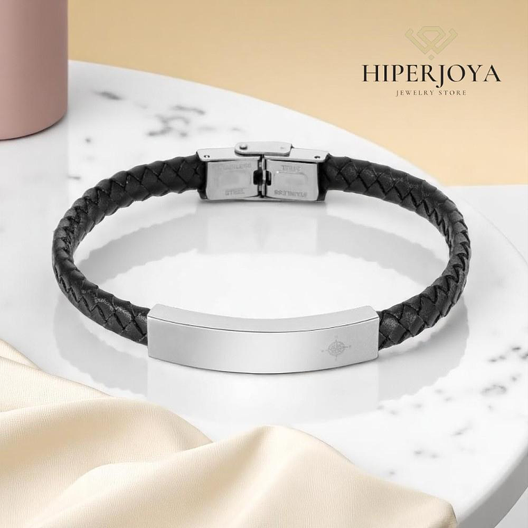 Pulsera para hombre de piel y acero  3