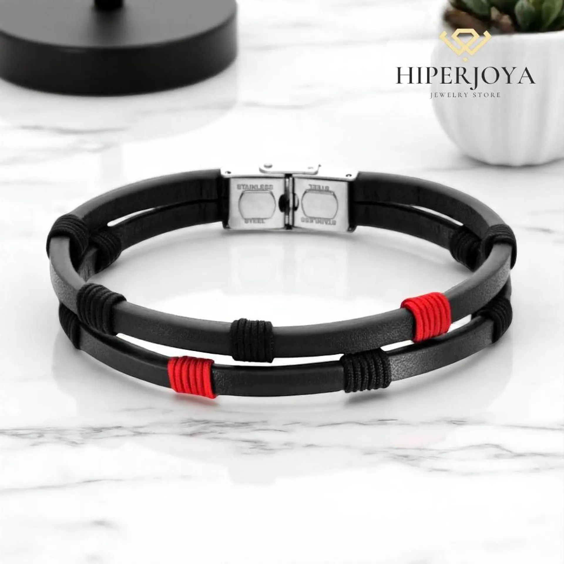 Pulsera de caballero de piel y acero  4