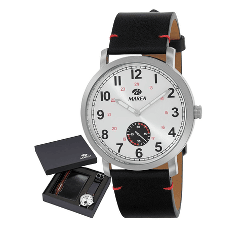 Reloj negro movimiento japonés tres agujas y cartera 