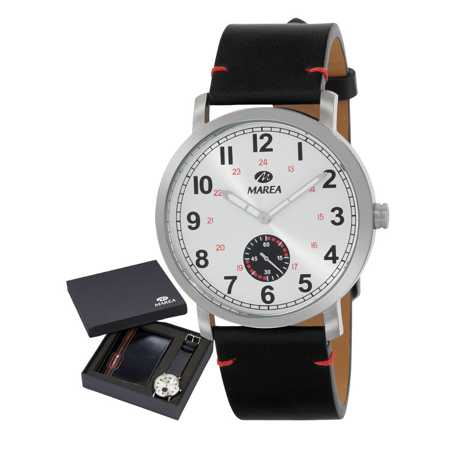 Reloj negro movimiento japonés tres agujas y cartera  2