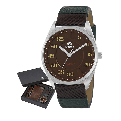 Reloj marrón movimiento japonés con cartera adicional 