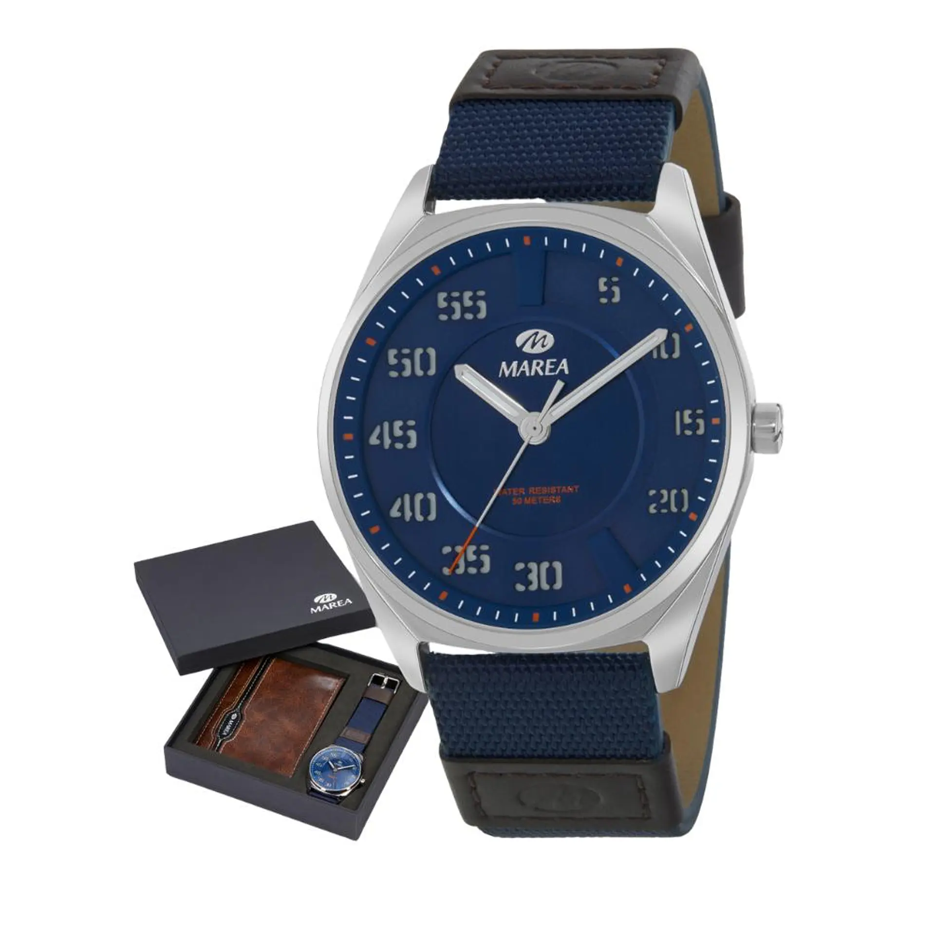 Reloj azul más cartera movimiento japonés tres agujas  2