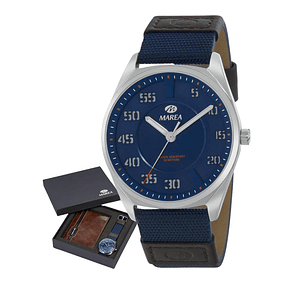 Reloj azul más cartera movimiento japonés tres agujas 