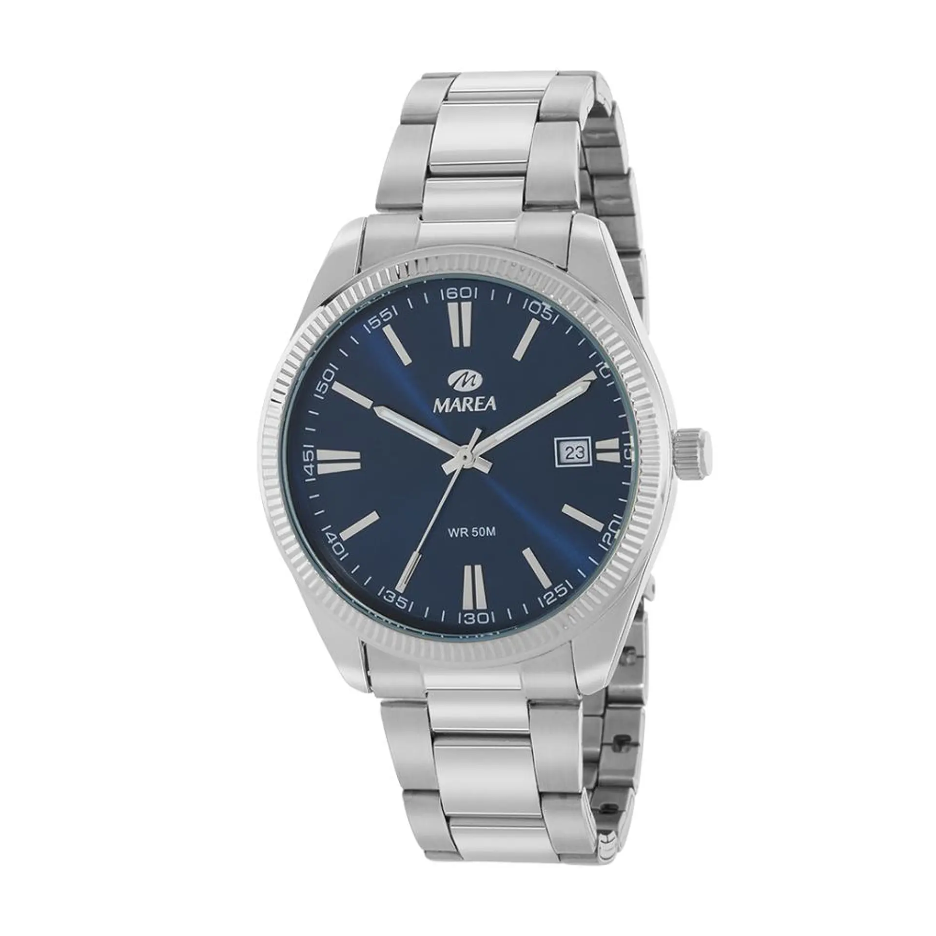 Reloj de acero tres agujas azul para hombre  1
